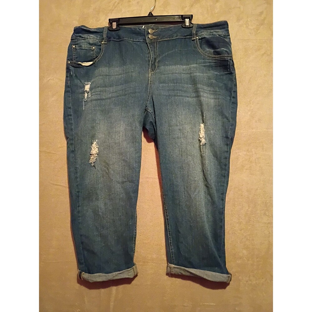 Lane Bryant Denim Jeans Pants Straight Plus Size 22 Inseam 21" Distressed Blue